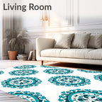 Teal White Circular Medallion Arrangement Rug