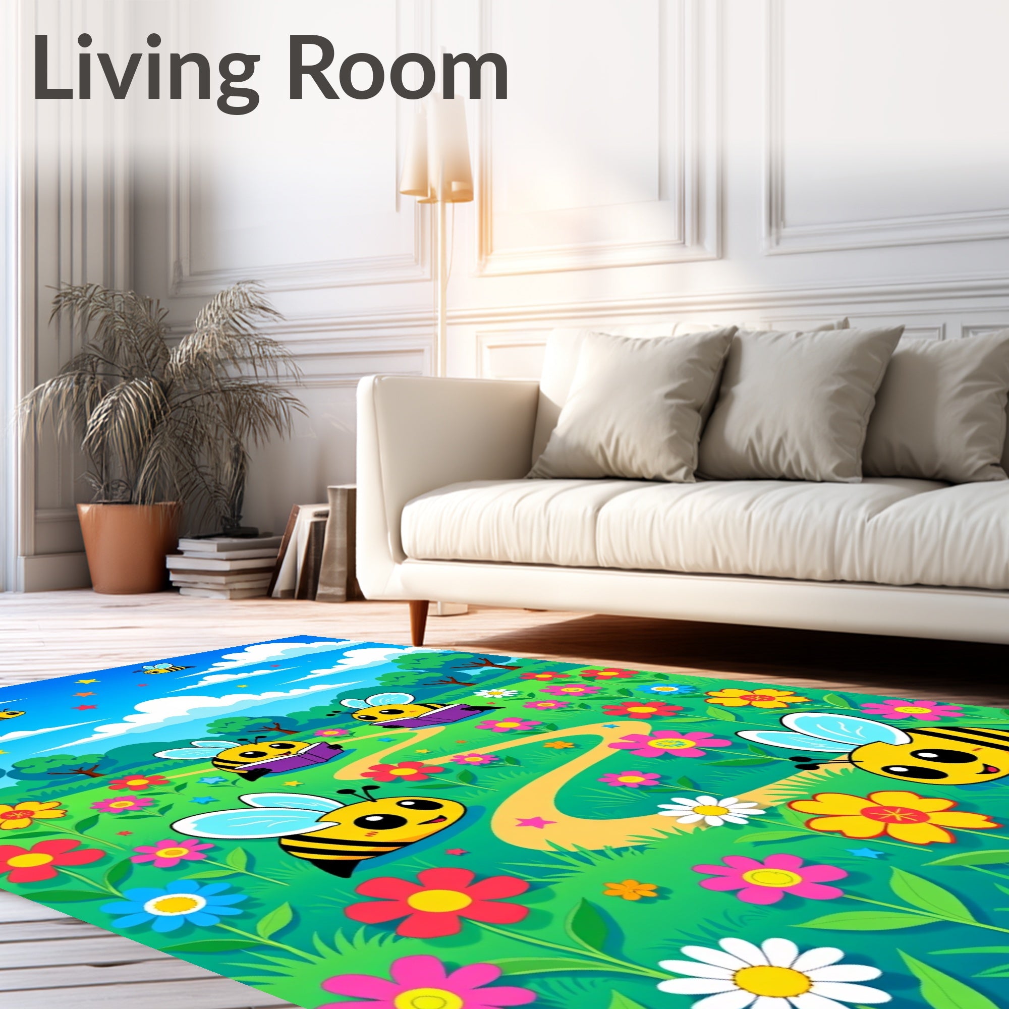 Whimsical Bee Garden Meadow Lawn Rug