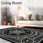 Black White Detailed Mandala Ornamental Rug