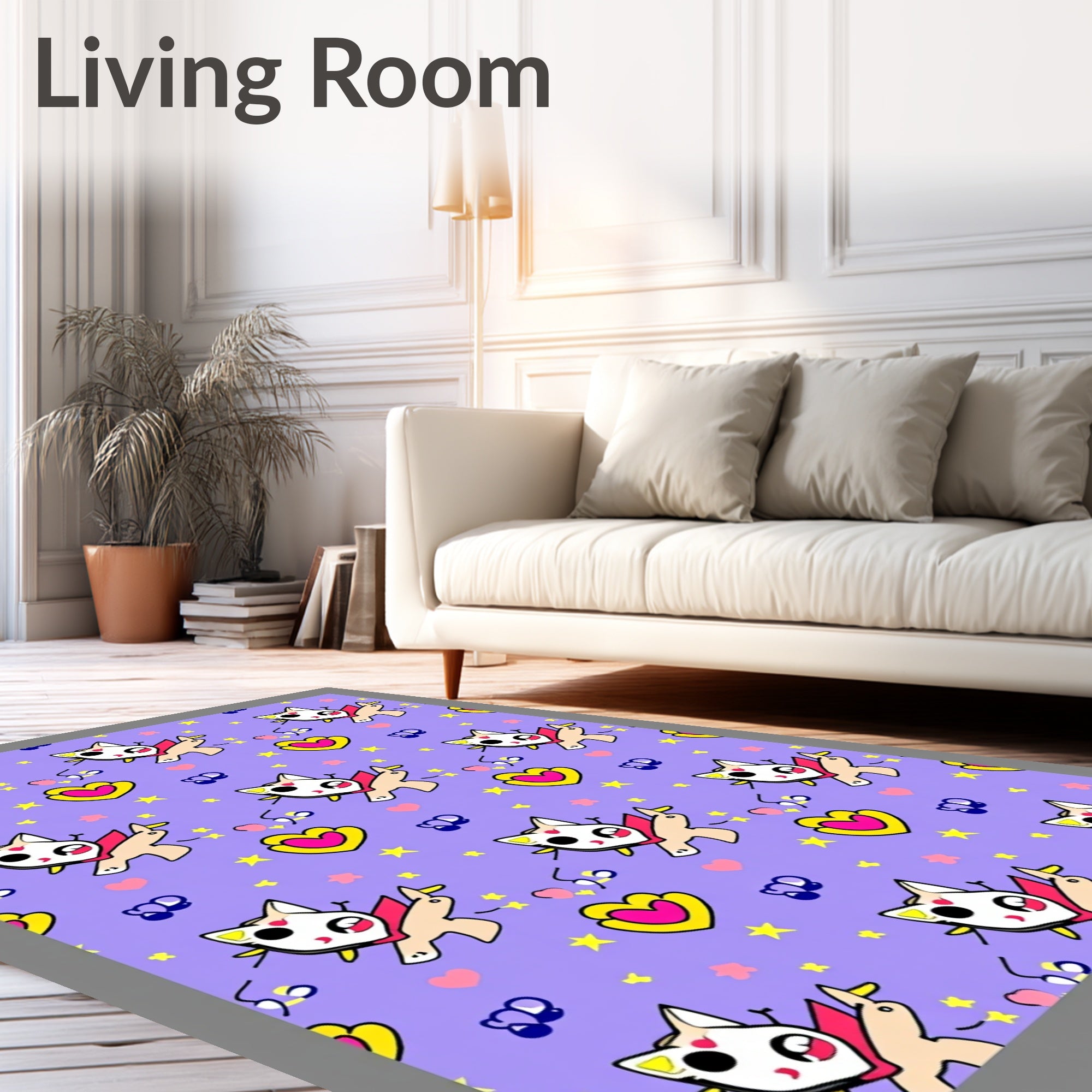 Kawaii Creature Hearts Stars Purple Rug