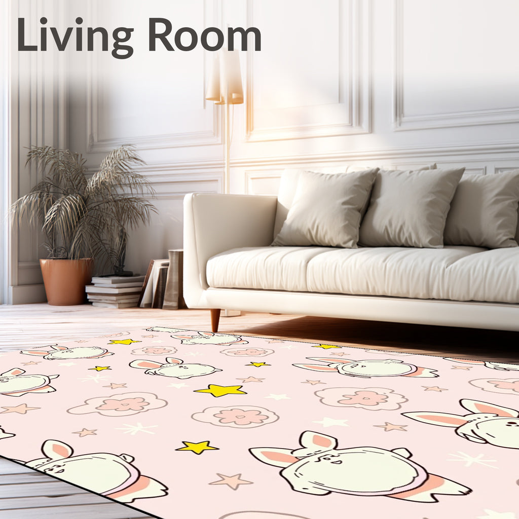 Pink Bunny Clouds Star Whimsy Rug