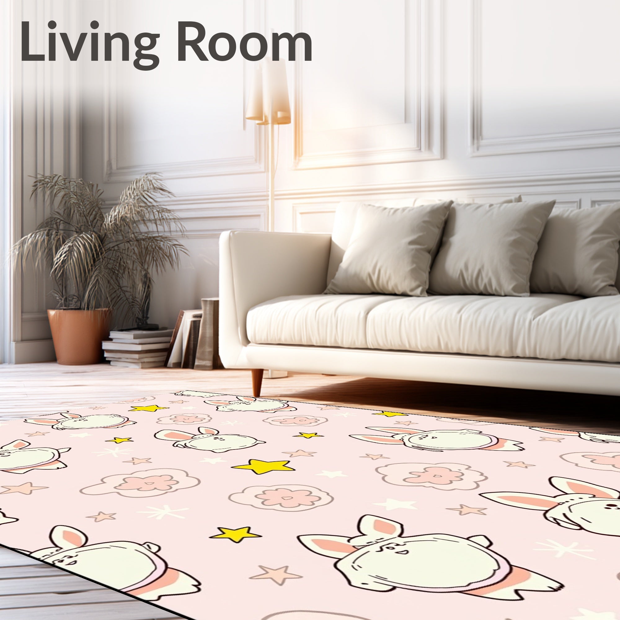 Pink Bunny Clouds Star Whimsy Rug