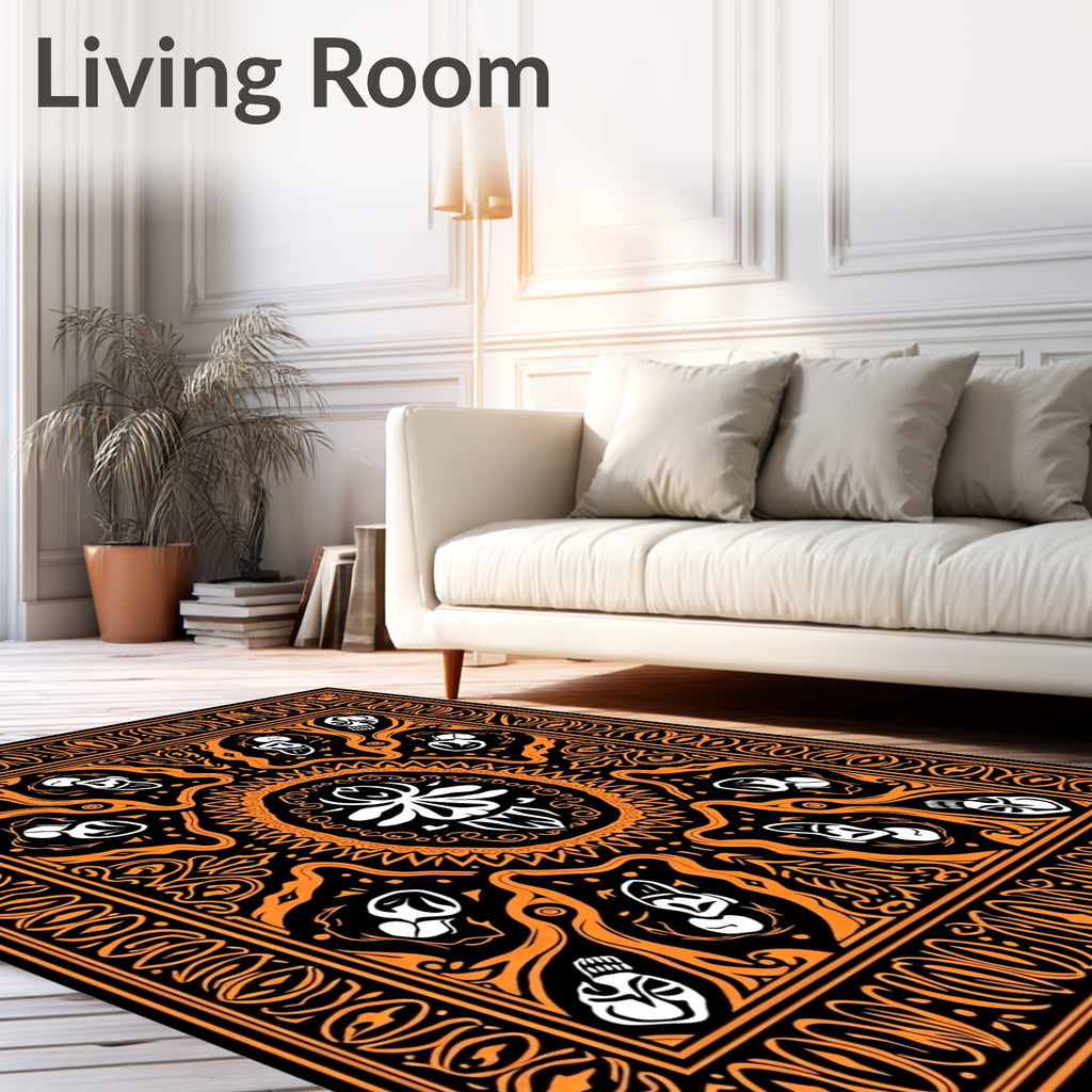 Bold Orange Skull Mandala Rug