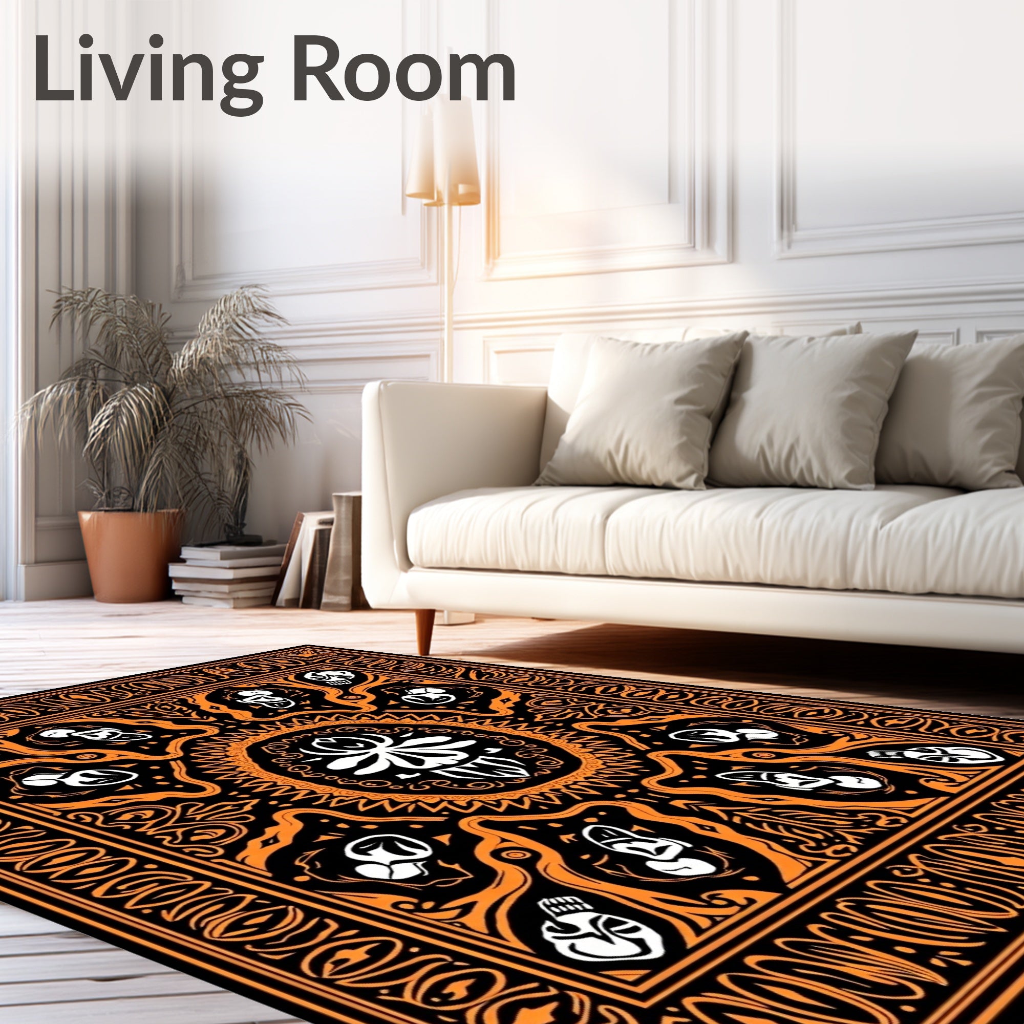 Bold Orange Skull Mandala Rug