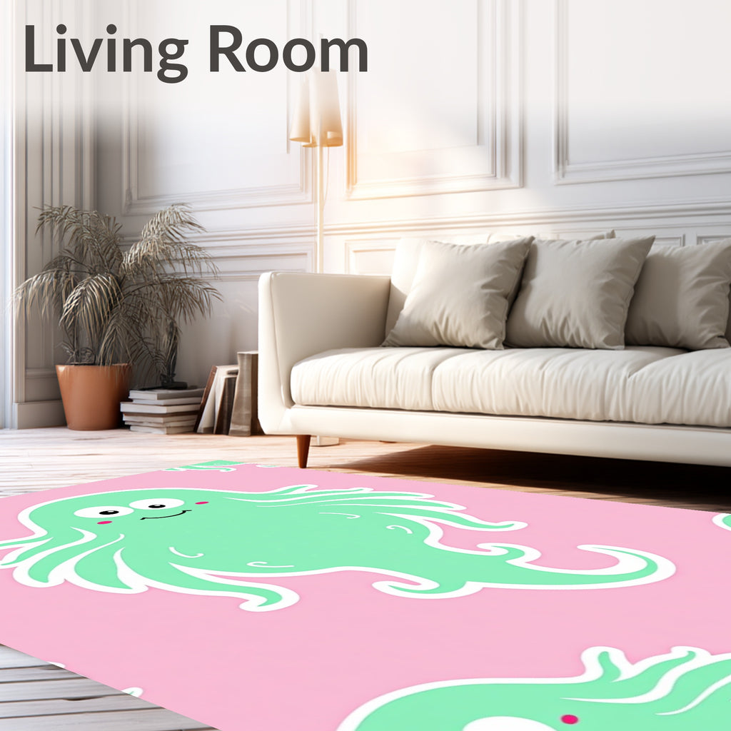 Cute Teal Octopus Pink Background Rug