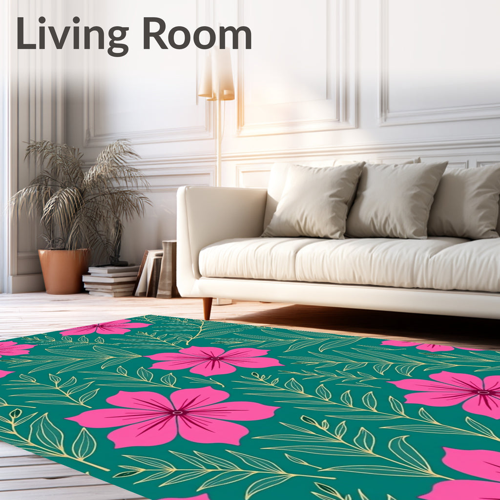 Vibrant Pink Floral Emerald Foliage Rug