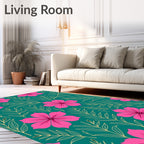 Vibrant Pink Floral Emerald Foliage Rug