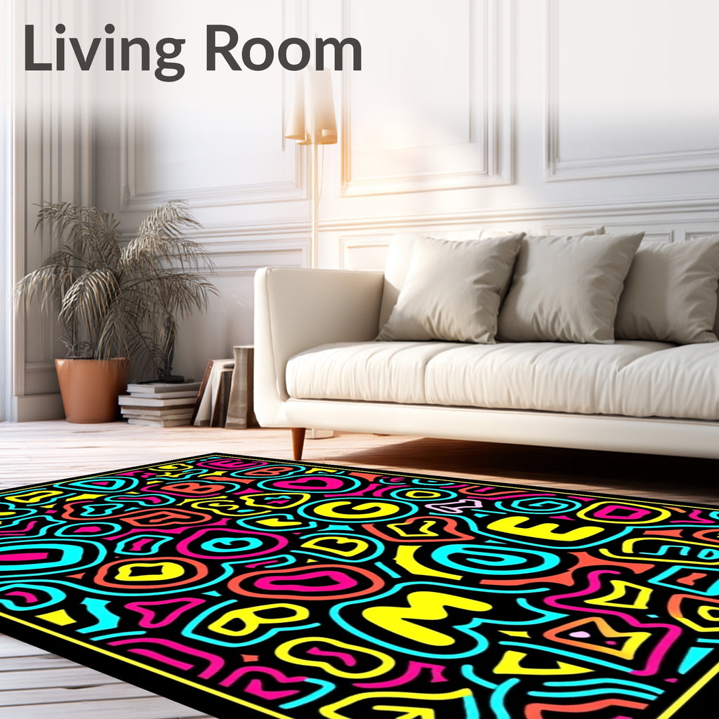 Vibrant Neon Street Art Doodle Rug