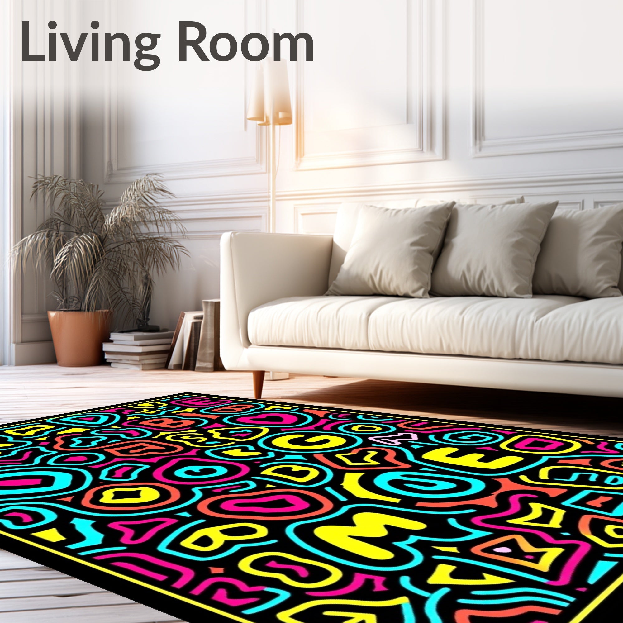 Vibrant Neon Street Art Doodle Rug