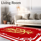 Crimson Yellow Elaborate Scrollwork Medallion Rug
