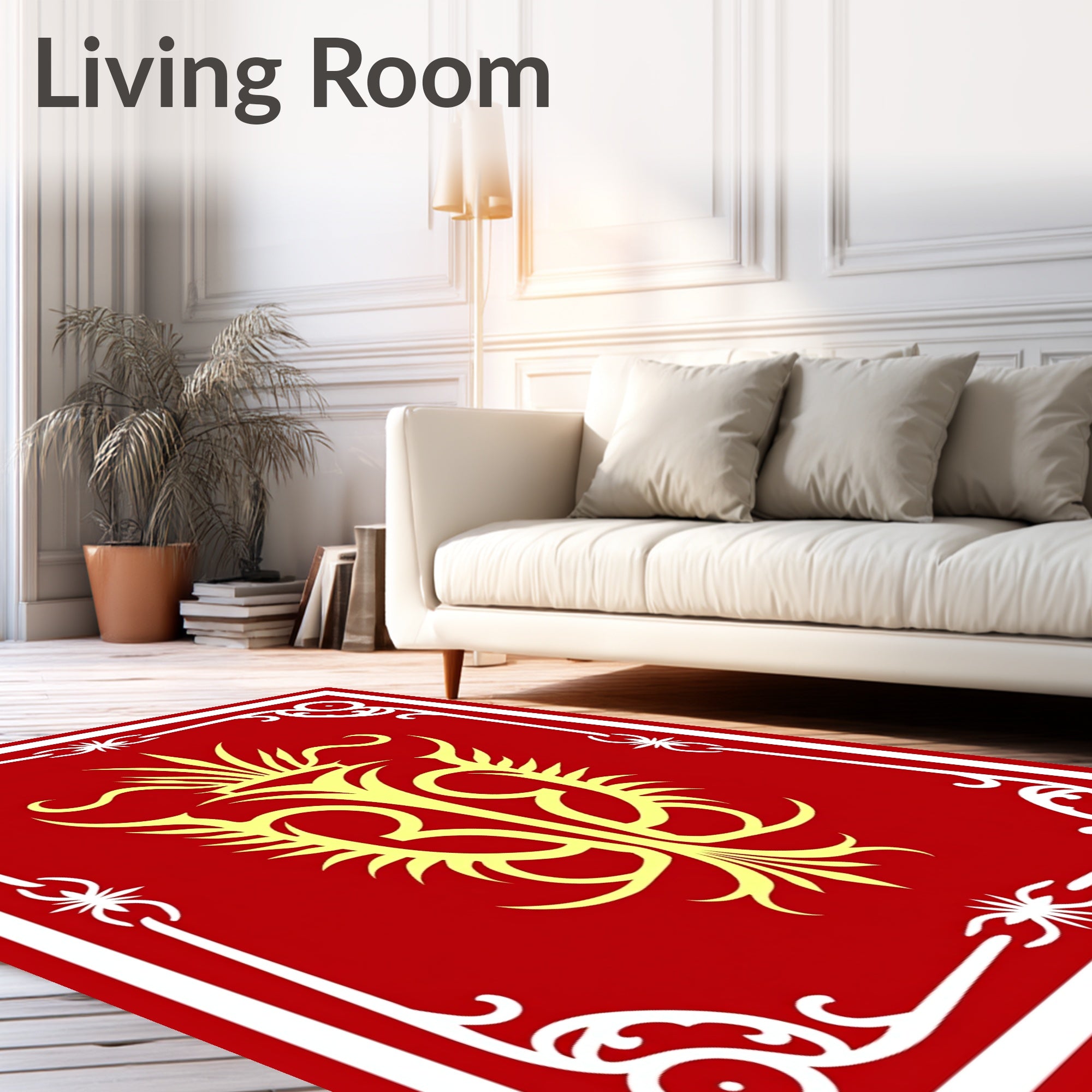 Crimson Yellow Elaborate Scrollwork Medallion Rug
