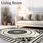 Bold Black and Ivory Medallion Border Rug