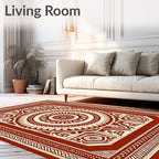 Rich Crimson Medallion Mandala Border Rug