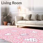 Cute Pink Doodle Hearts Bunnies Stars Rug
