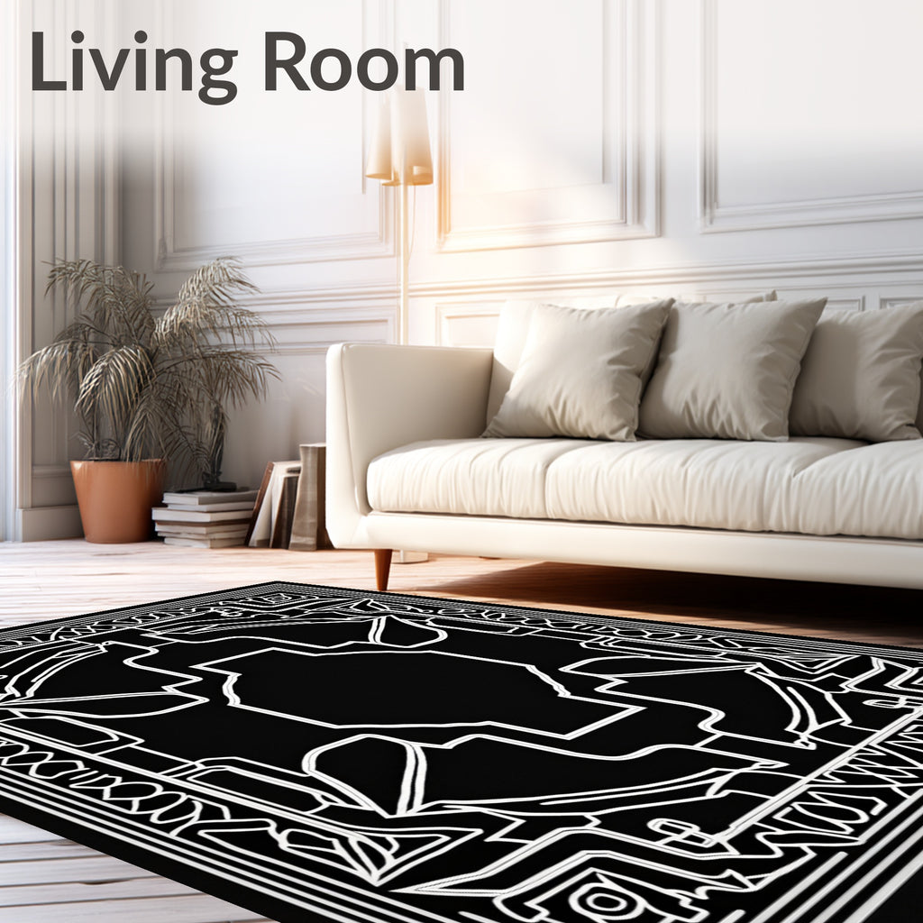 Monochromatic Ornate Geometric Square Rug