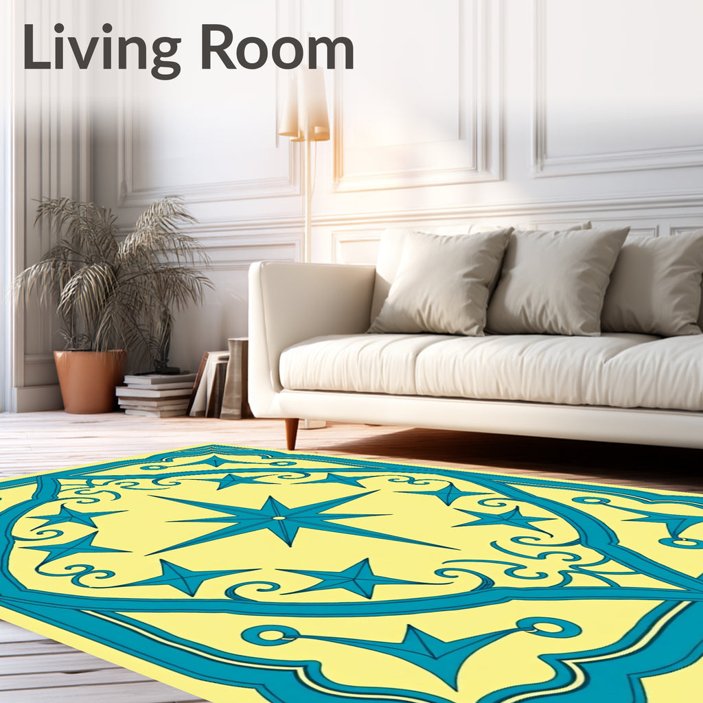 Teal Starburst Medallion Yellow Rug
