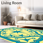 Teal Starburst Medallion Yellow Rug