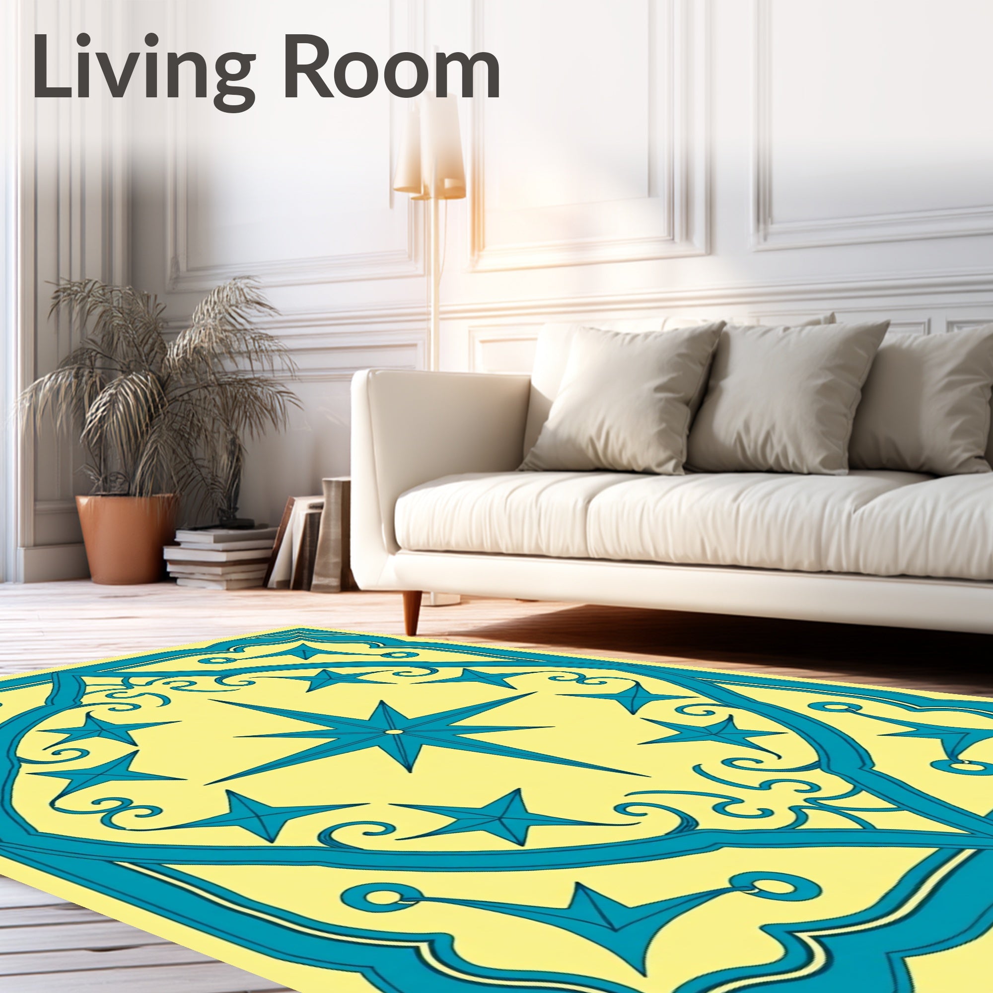 Teal Starburst Medallion Yellow Rug