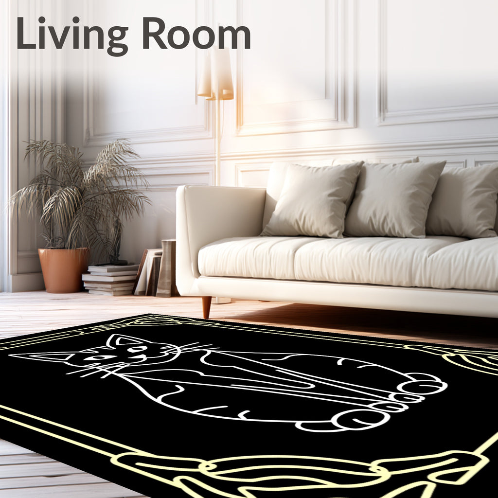 Art Deco Yellow Cat Silhouette Rug