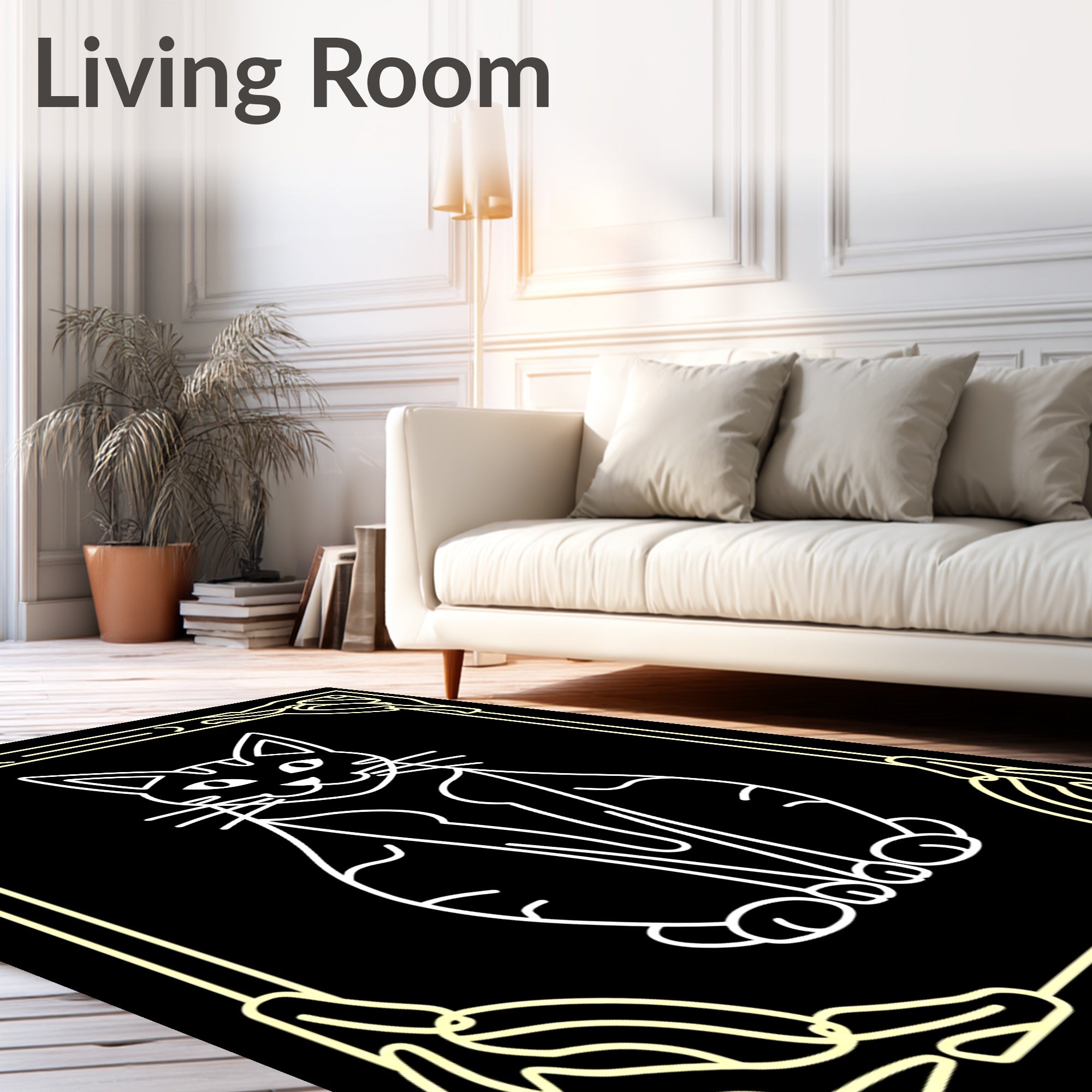 Art Deco Yellow Cat Silhouette Rug