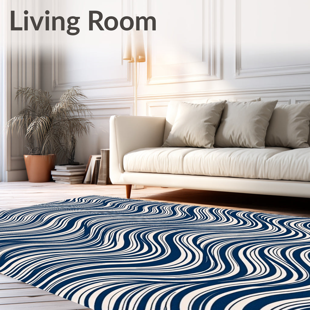 Deep Blue Wavy Stripe Accent Rug