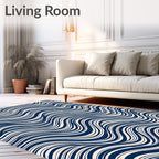Deep Blue Wavy Stripe Accent Rug