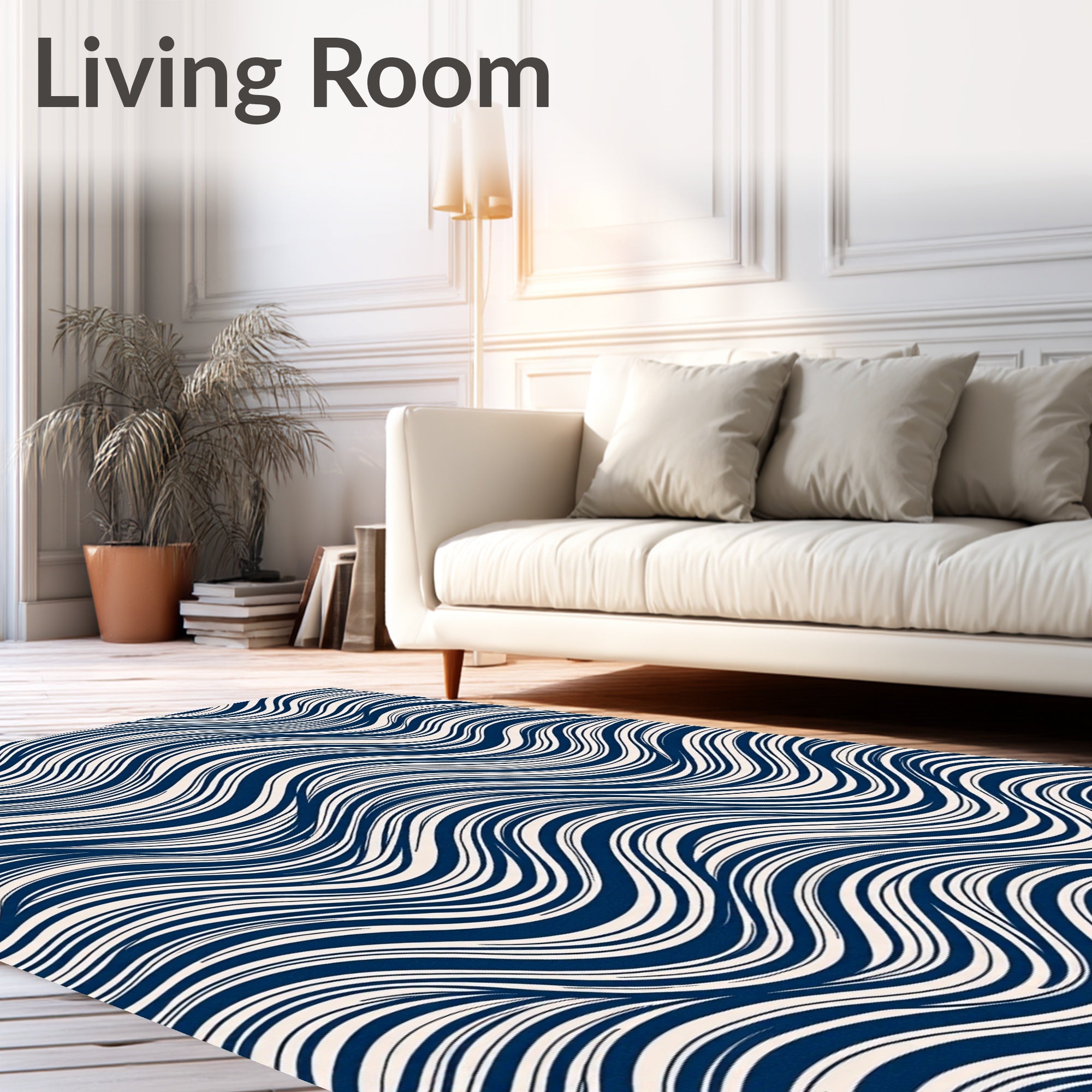 Deep Blue Wavy Stripe Accent Rug