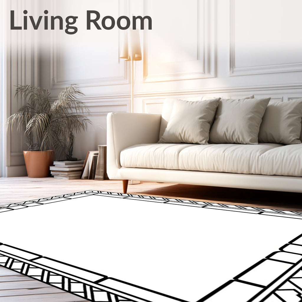 Striking Geometric Border Black White Rug