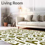 Olive Green Alphabet Scattered Comical Layout Rug