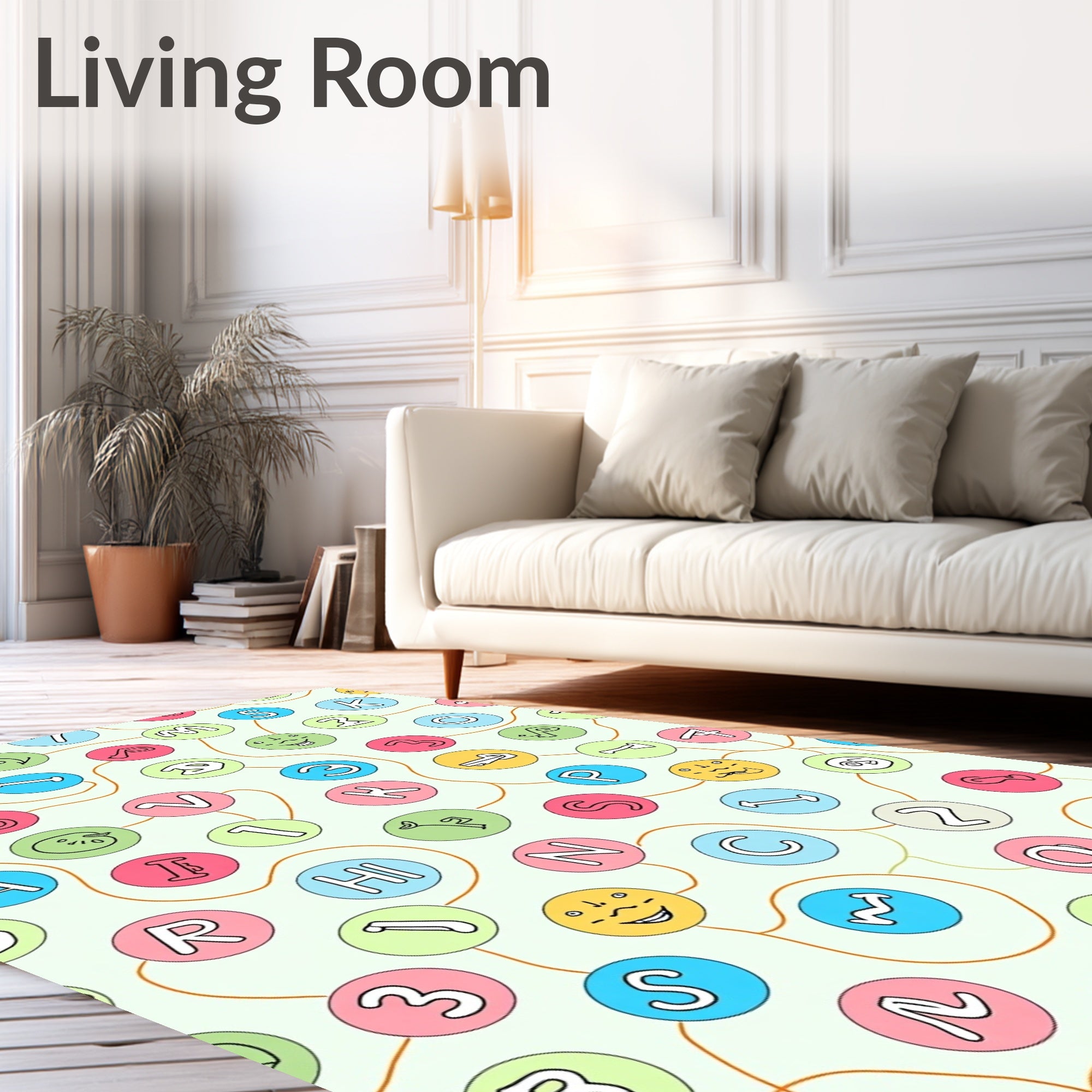 Playful Alphabet And Numbers Circles Rug