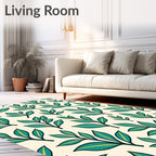 Teal Leafy Branch Botanical Print Rug