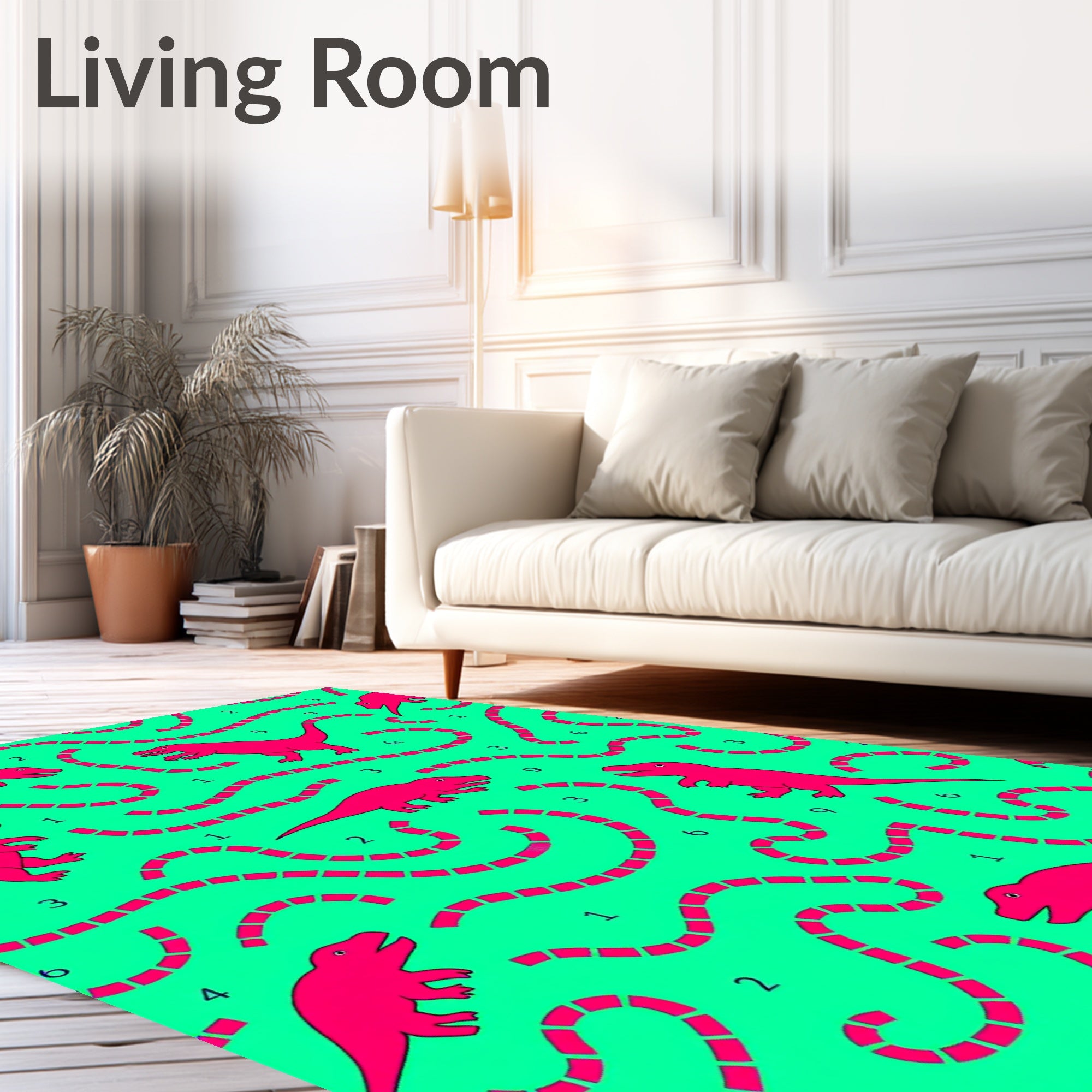 Fuchsia Dinosaur Maze Teal Rug