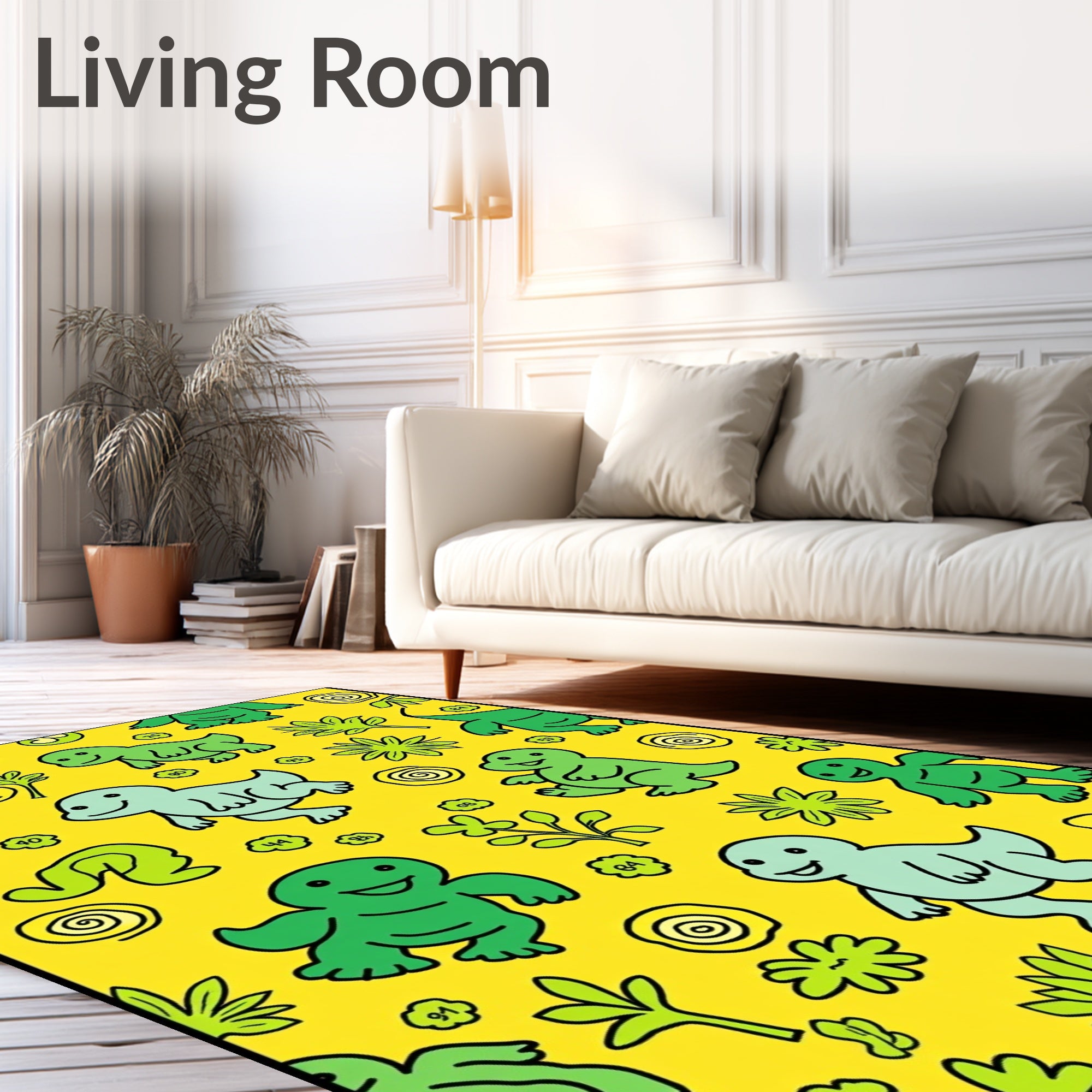 Cute Dinosaur Jungle Yellow Rug