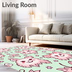 Playful Pink Cartoon Critters Scattered Flowers Rug