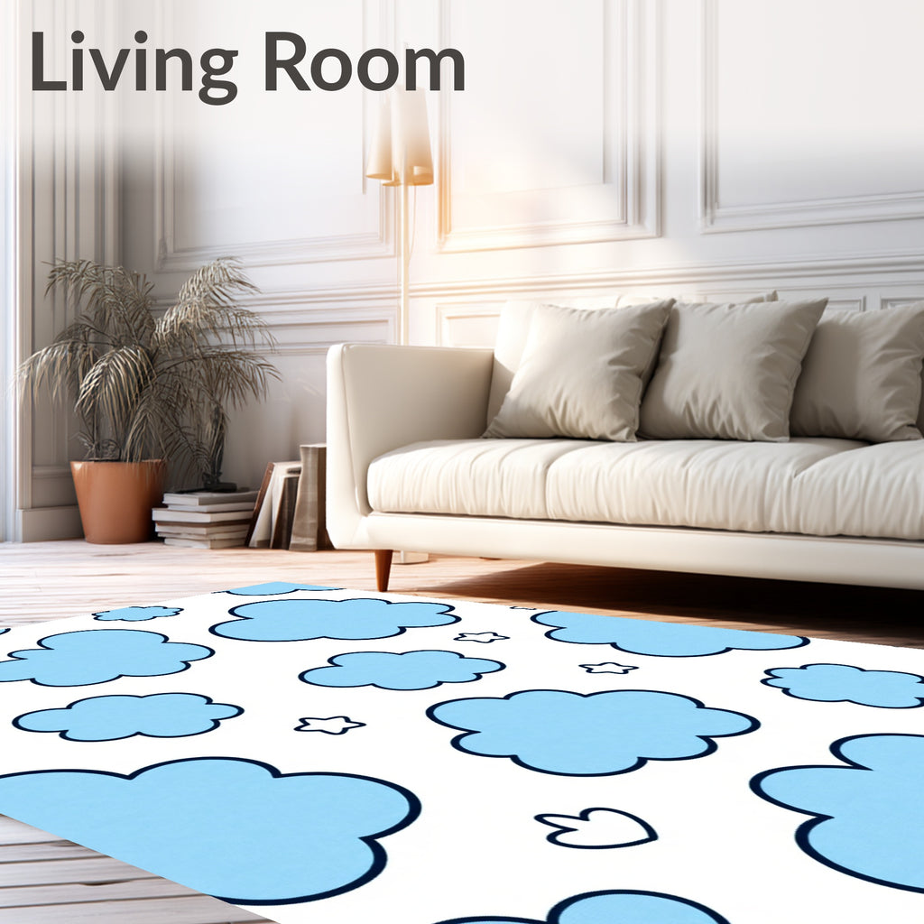 Light Blue Sky Clouds Stars Rug