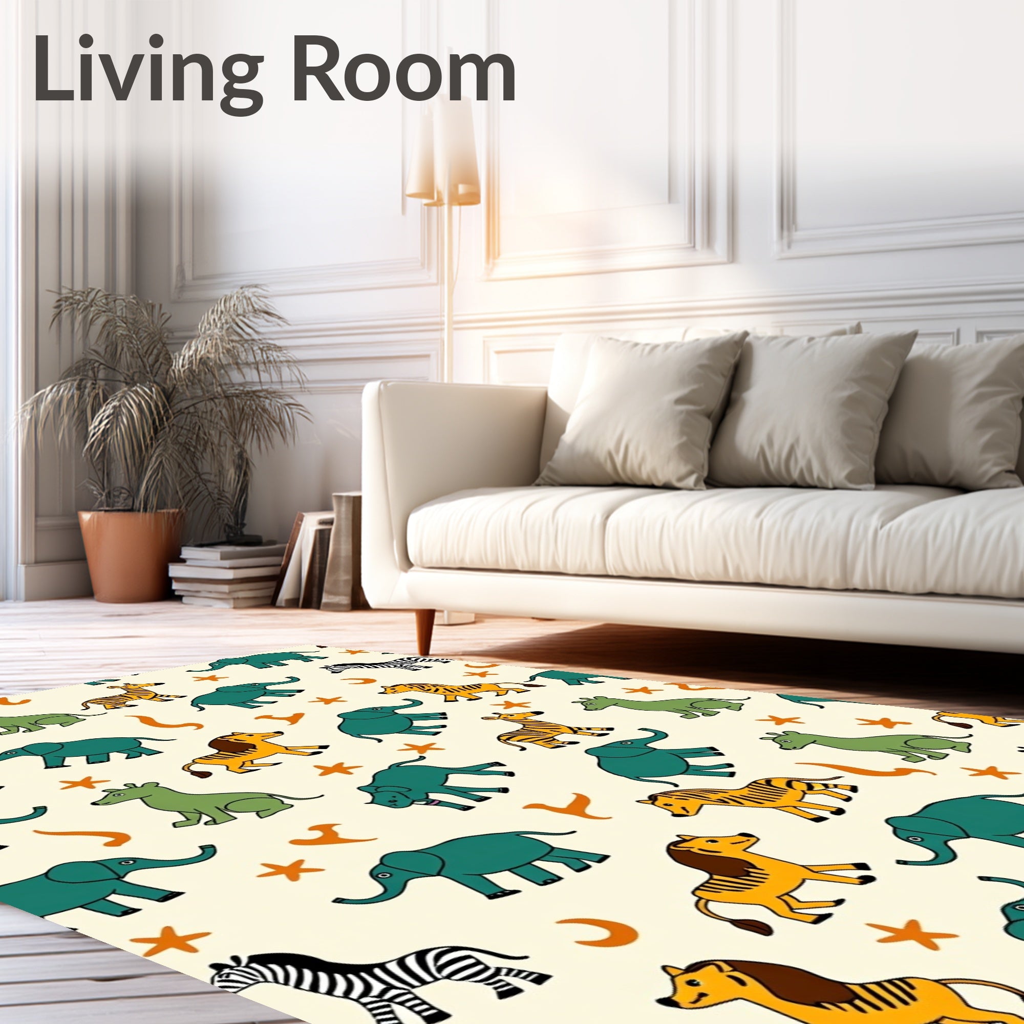 Playful Safari Animals Cream Background Rug
