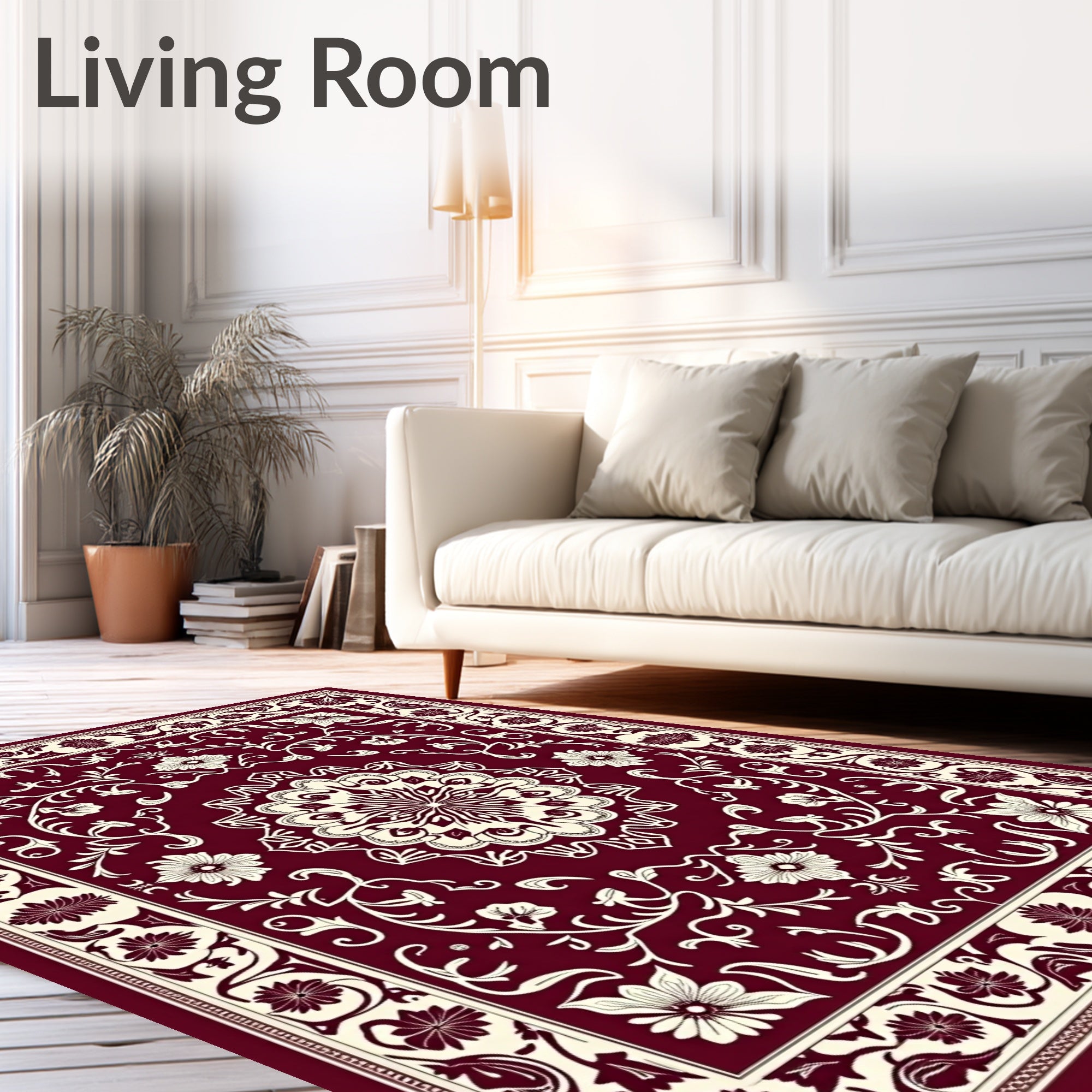 Crimson Floral Bloom Central Medallion Rug