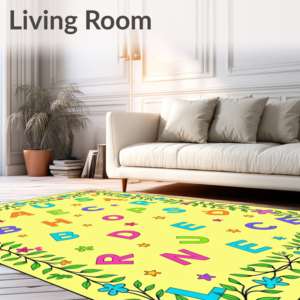Yellow ABC Floral Border Rug