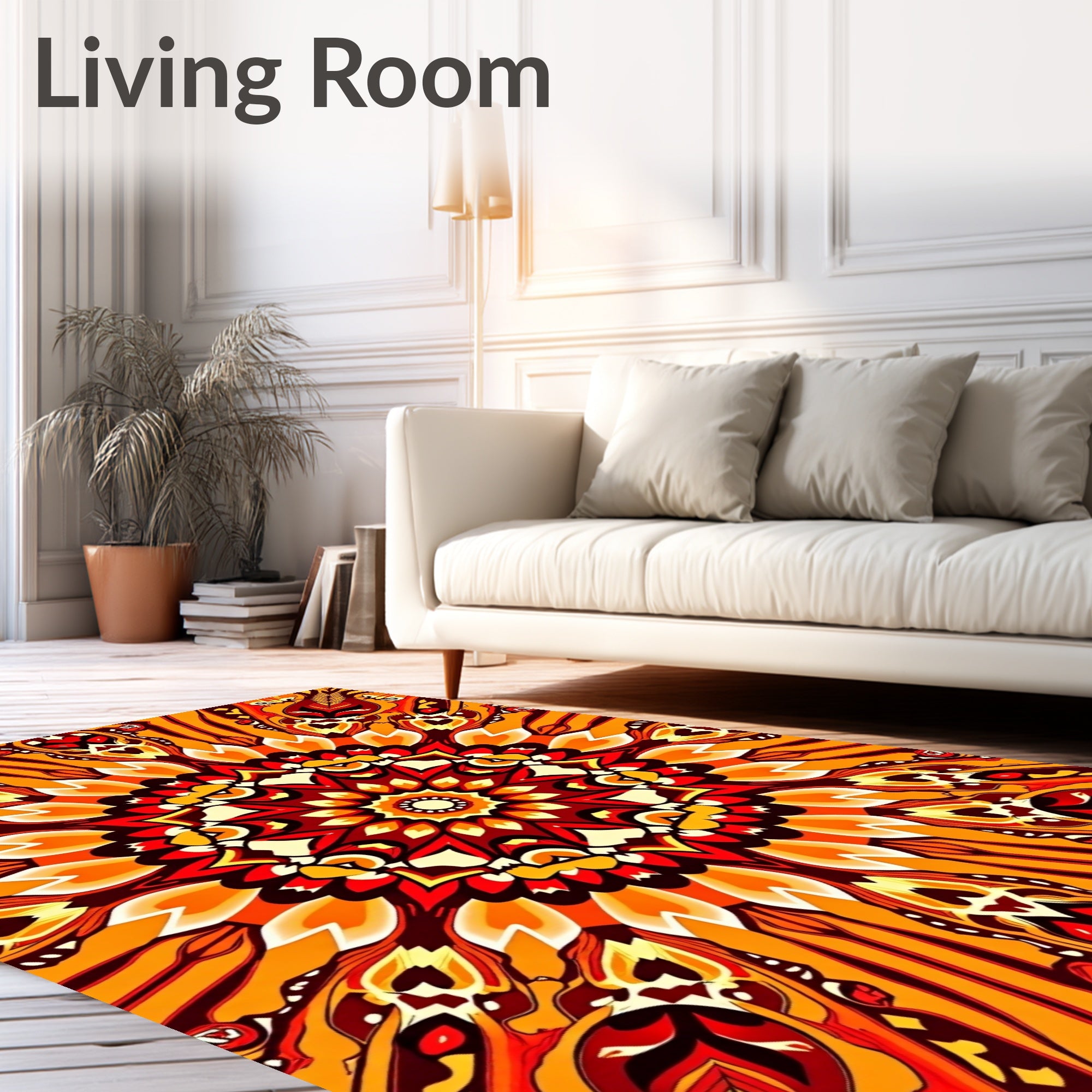 Vibrant Fire Mandala Reflection Rug