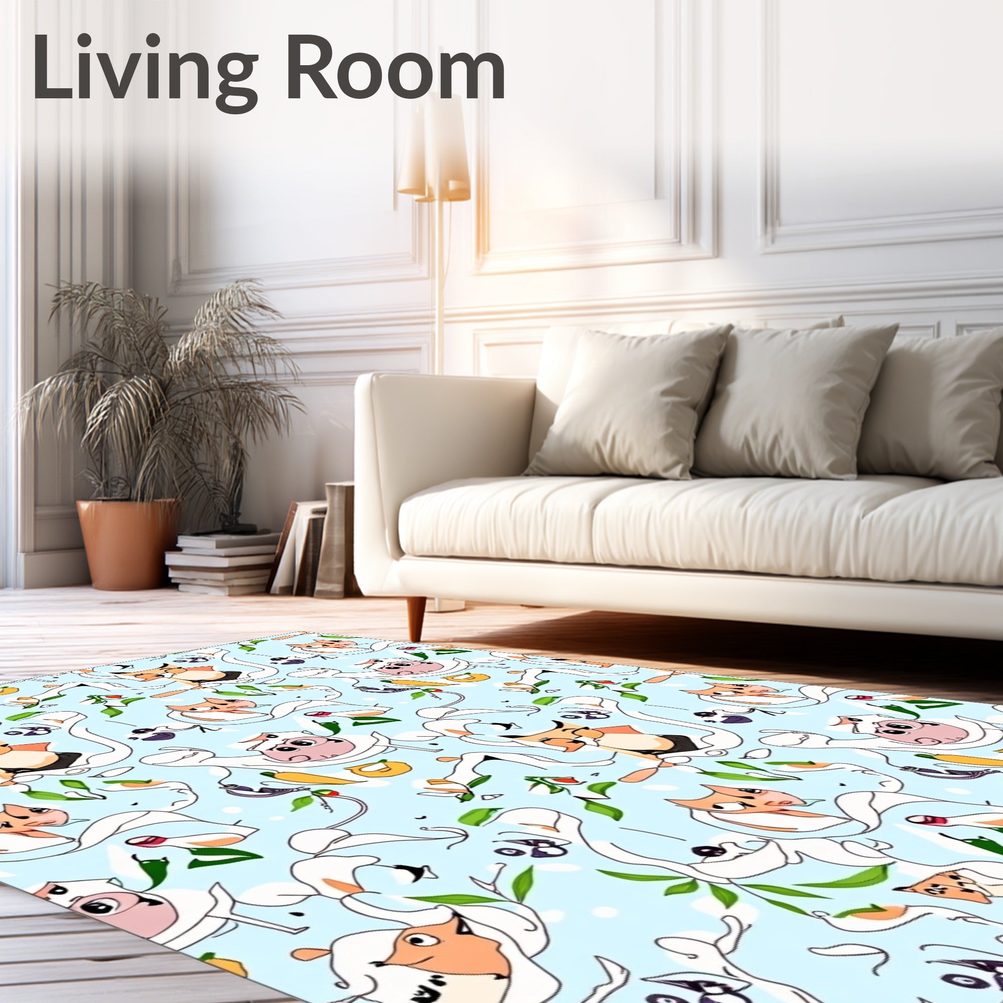 Whimsical Cartoon Cats Falling Leaves Rug