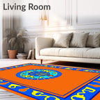 Vibrant Orange Blue Yellow Medallion Border Rug
