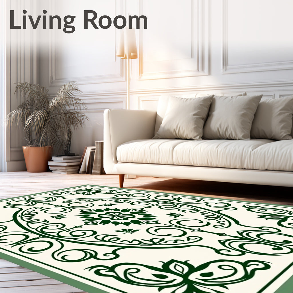 Deep Green Floral Oval Mandala Rug