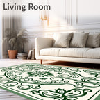 Deep Green Floral Oval Mandala Rug