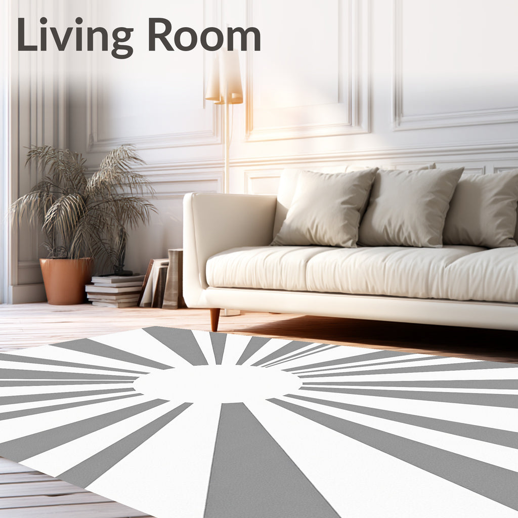 Modern Gray Sunburst Rays Rug