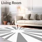 Modern Gray Sunburst Rays Rug