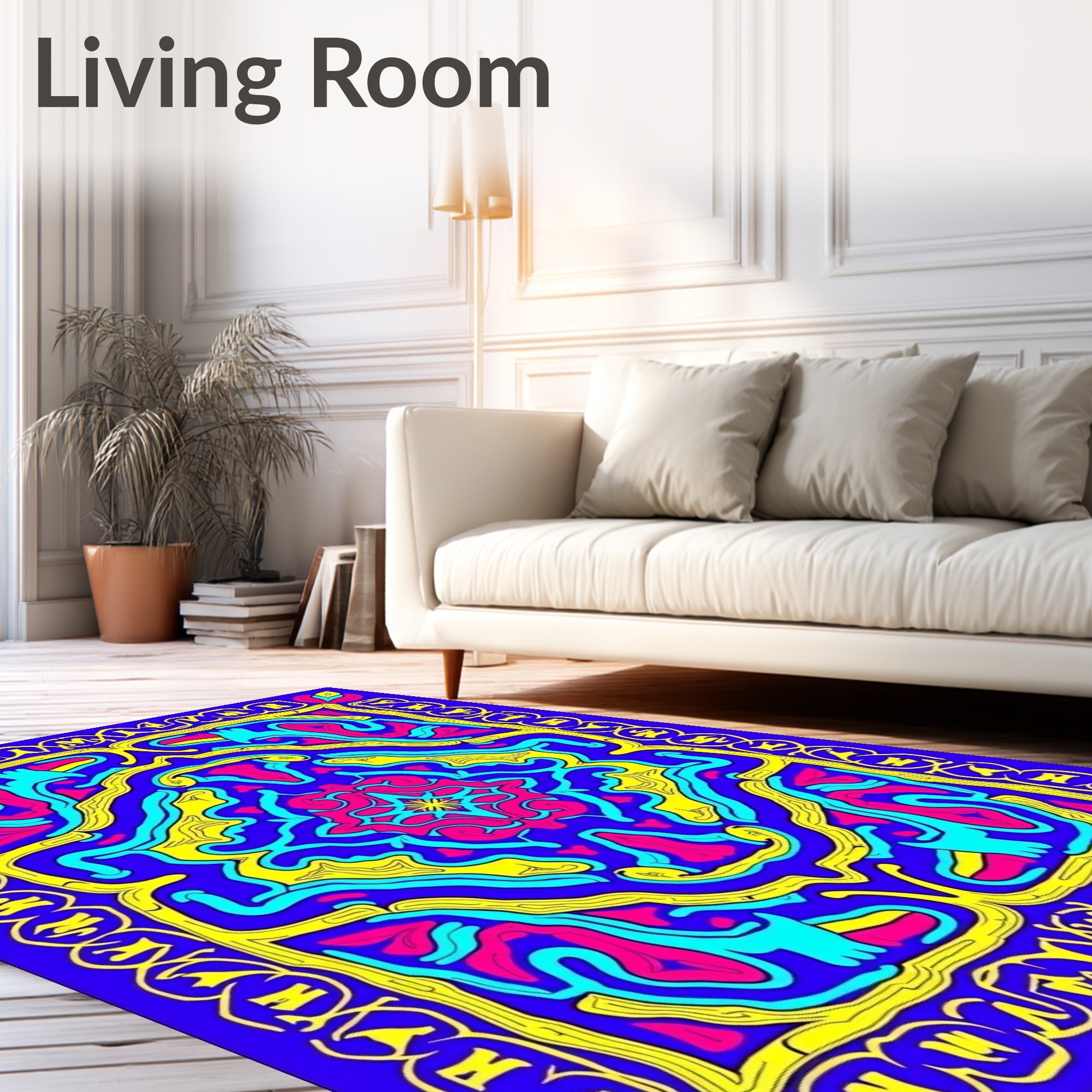 Vibrant Blue Pink Yellow Psychedelic Swirl Rug