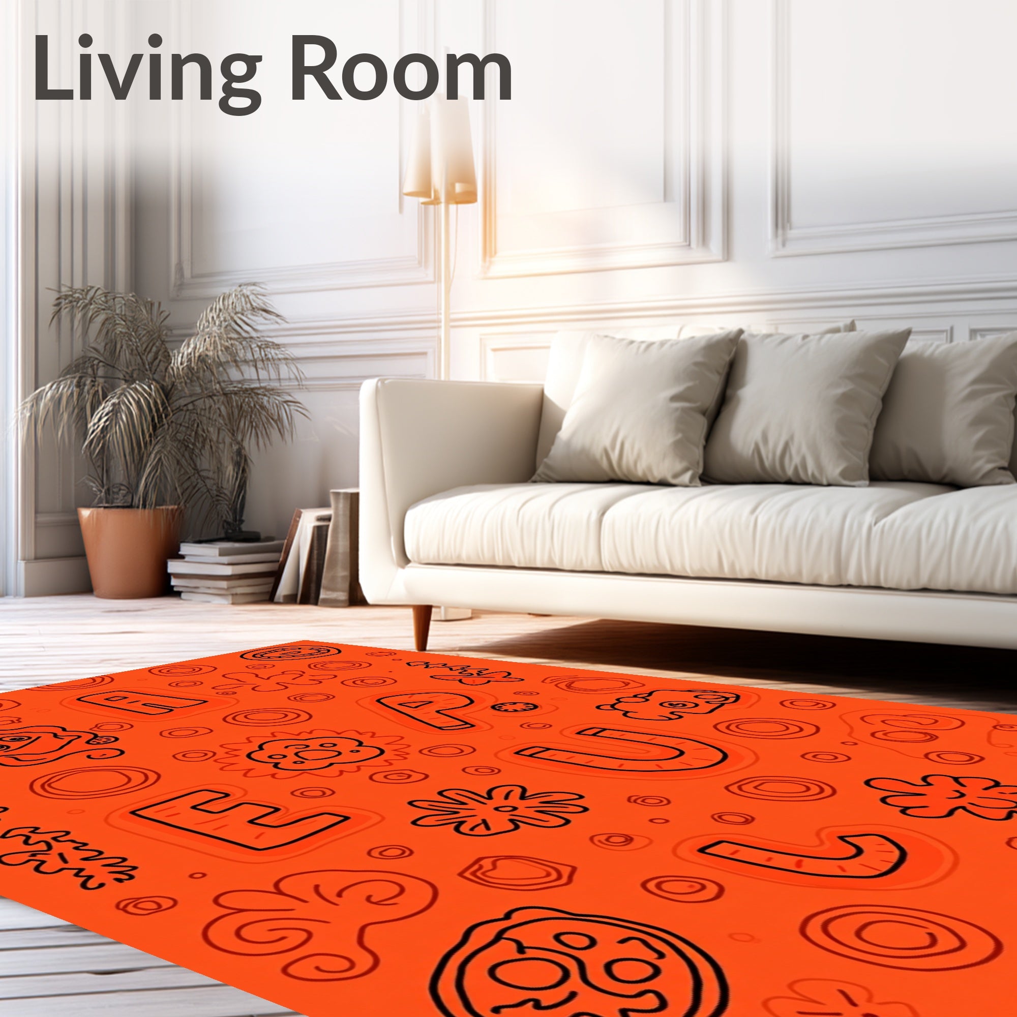 Orange Whimsical Alphabet Creatures Rug