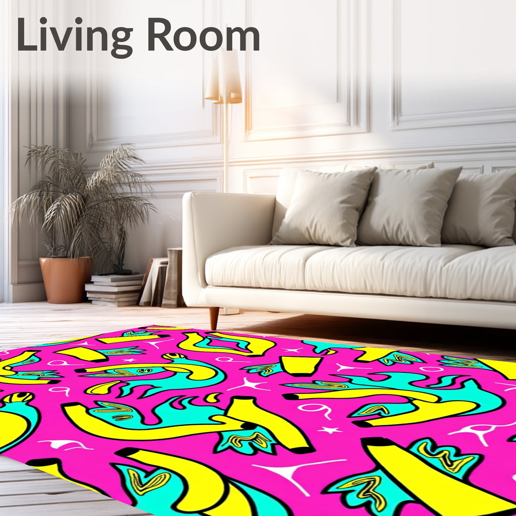 Vibrant Pink Yellow Cyan Abstract Shapes Rug