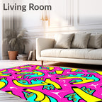 Vibrant Pink Yellow Cyan Abstract Shapes Rug