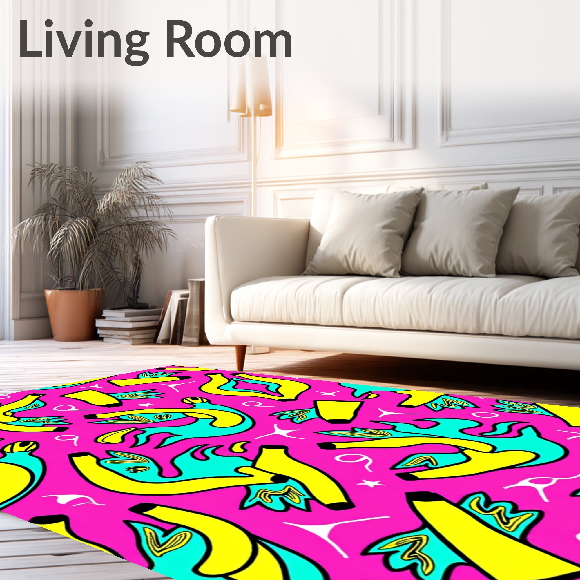 Vibrant Pink Yellow Cyan Abstract Shapes Rug